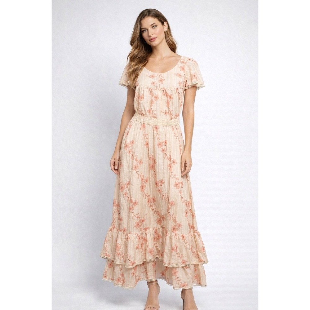 NWT $268 Elestory Cotton‎ Floral Maxi Dress Boho Cottagecore Empire Waist SMALL
